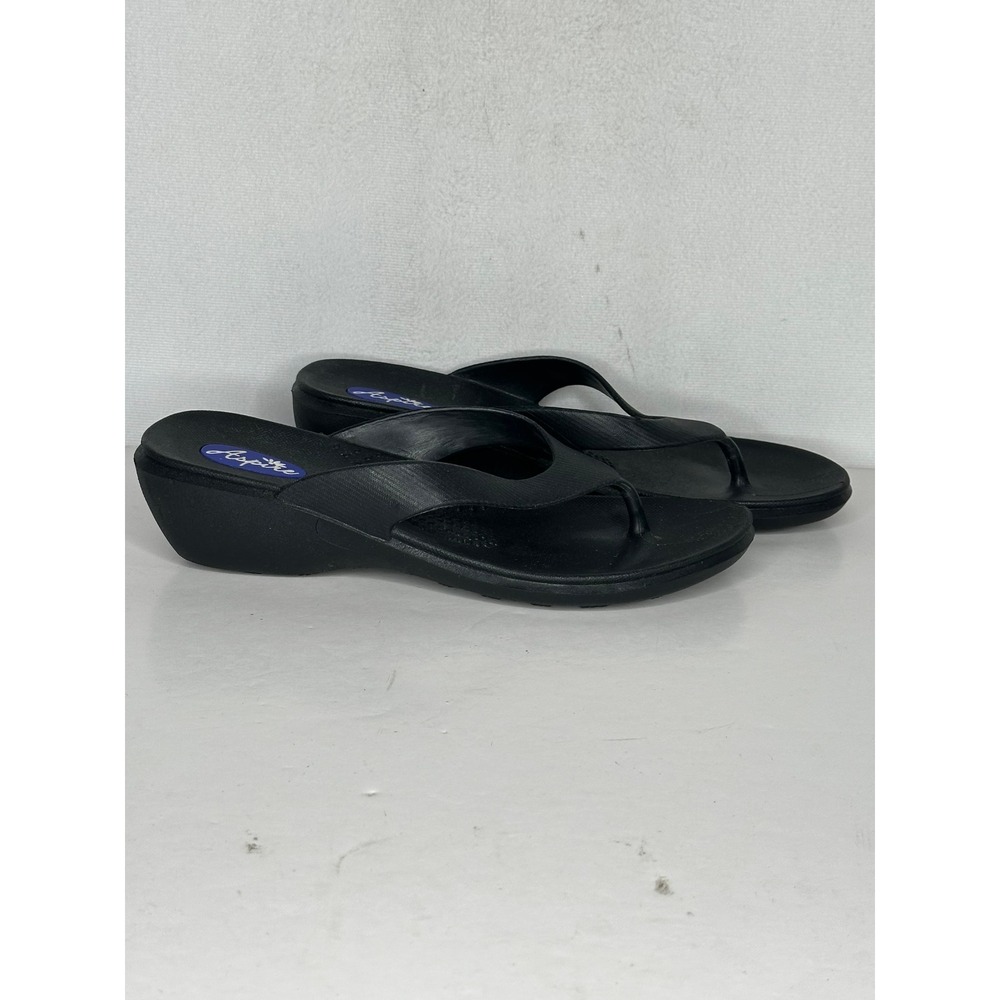 Aspire by Okabashi Womens Black Wedge Flip Flops Sandals Size M 7-8